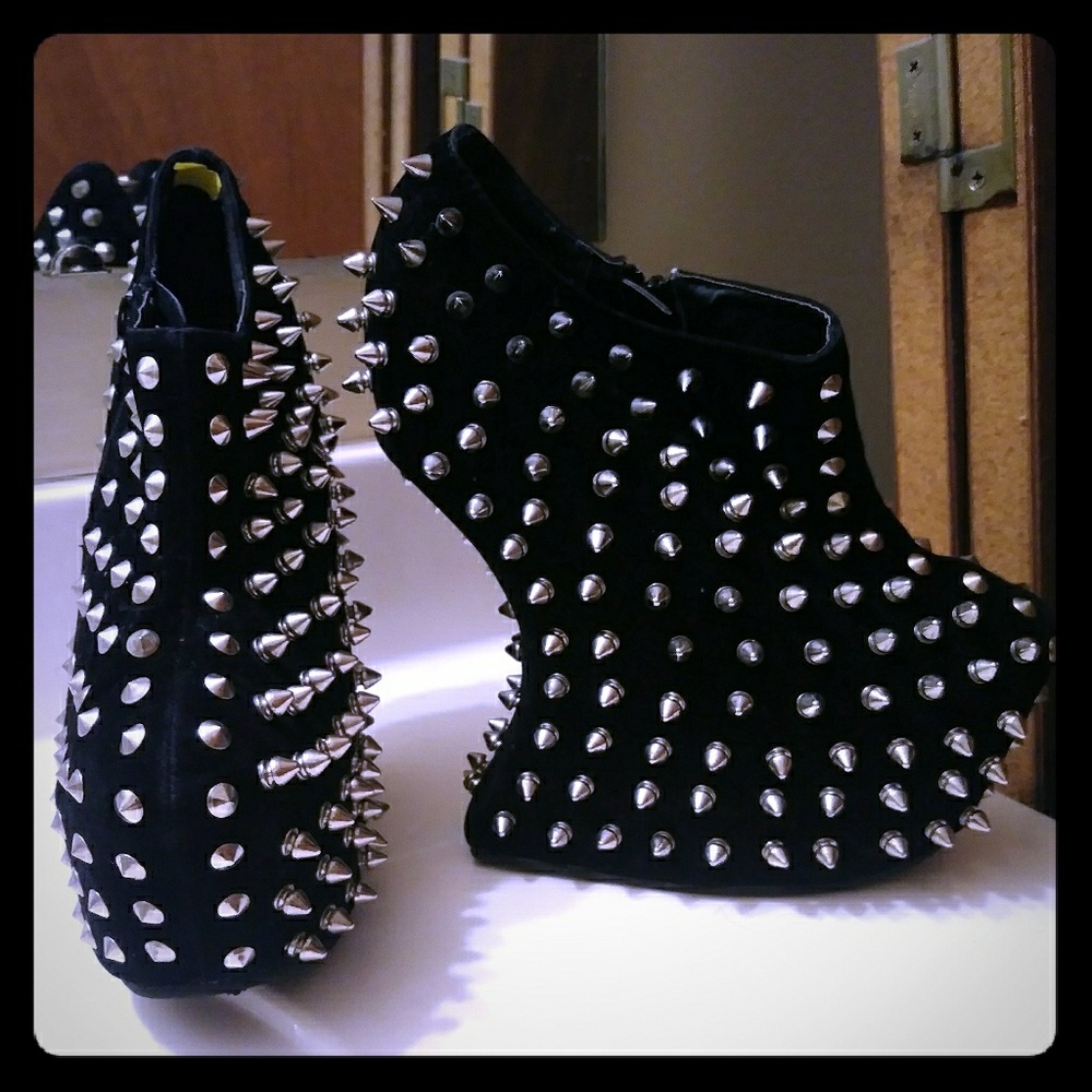 Black Studded Bootie Wedges